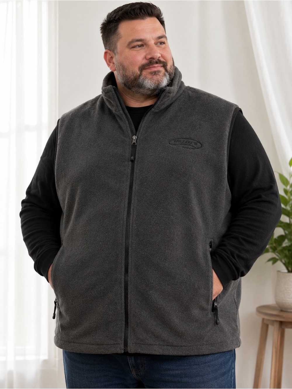 North End Mens Full Zip Fleece Vest Charcoal Gray Tech Gorpcore Pockets 1798